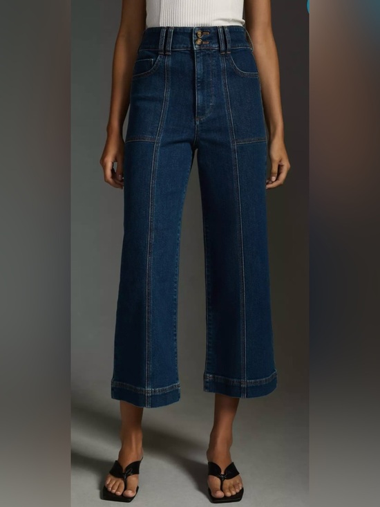 Pilcro Denim - Anthropologie The Skipper Seamed High-Rise Crop Wide-Leg Jeans by Pilcro size 28